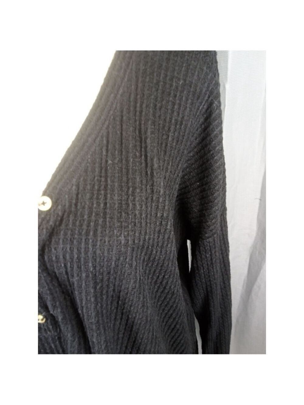 Women's Colsie Black Ribbed Long Sleeve Henley Top, size L - Picture 2 of 5